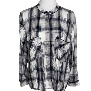 Melissa McCarthy Seven7 Black and White Plaid Blouse